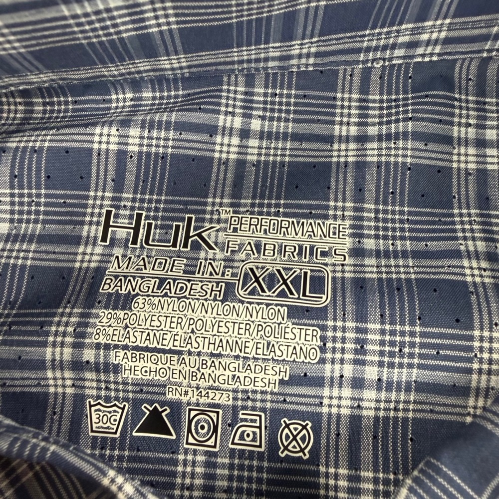Huk Mens XXL Blue Plaid Performance Fishing Shirt LS Ventilated H1500066 - Picture 6 of 9